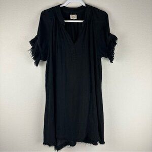 9Seed Black Semi Sheer Short Sleeve 100% Cotton Cover Up Dress Size Petite Small